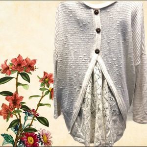 Romantic  Tunic style sweater w/lace layer